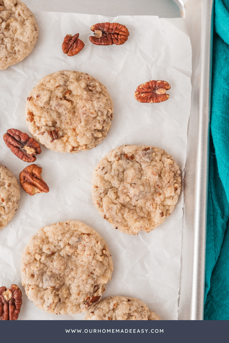 finished pecan cookies on baking sheet