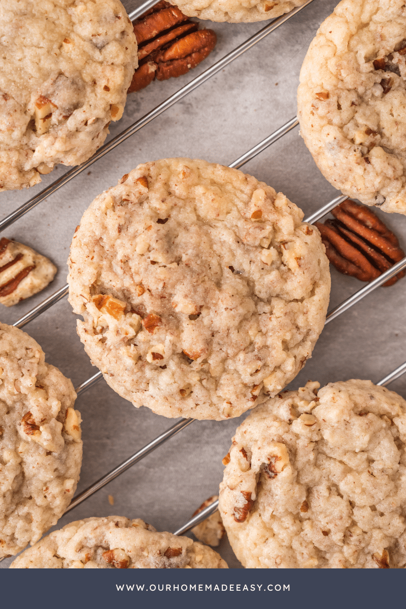 butter pecan cookies cooling on wire rack