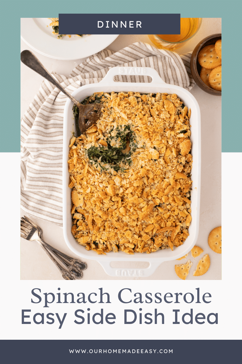 Cheesy Chicken Spinach Casserole with text