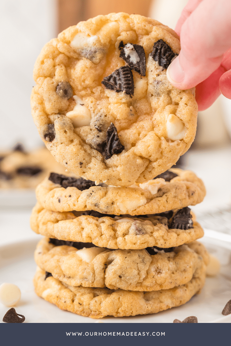 Stack of white chocolate oreo cookies