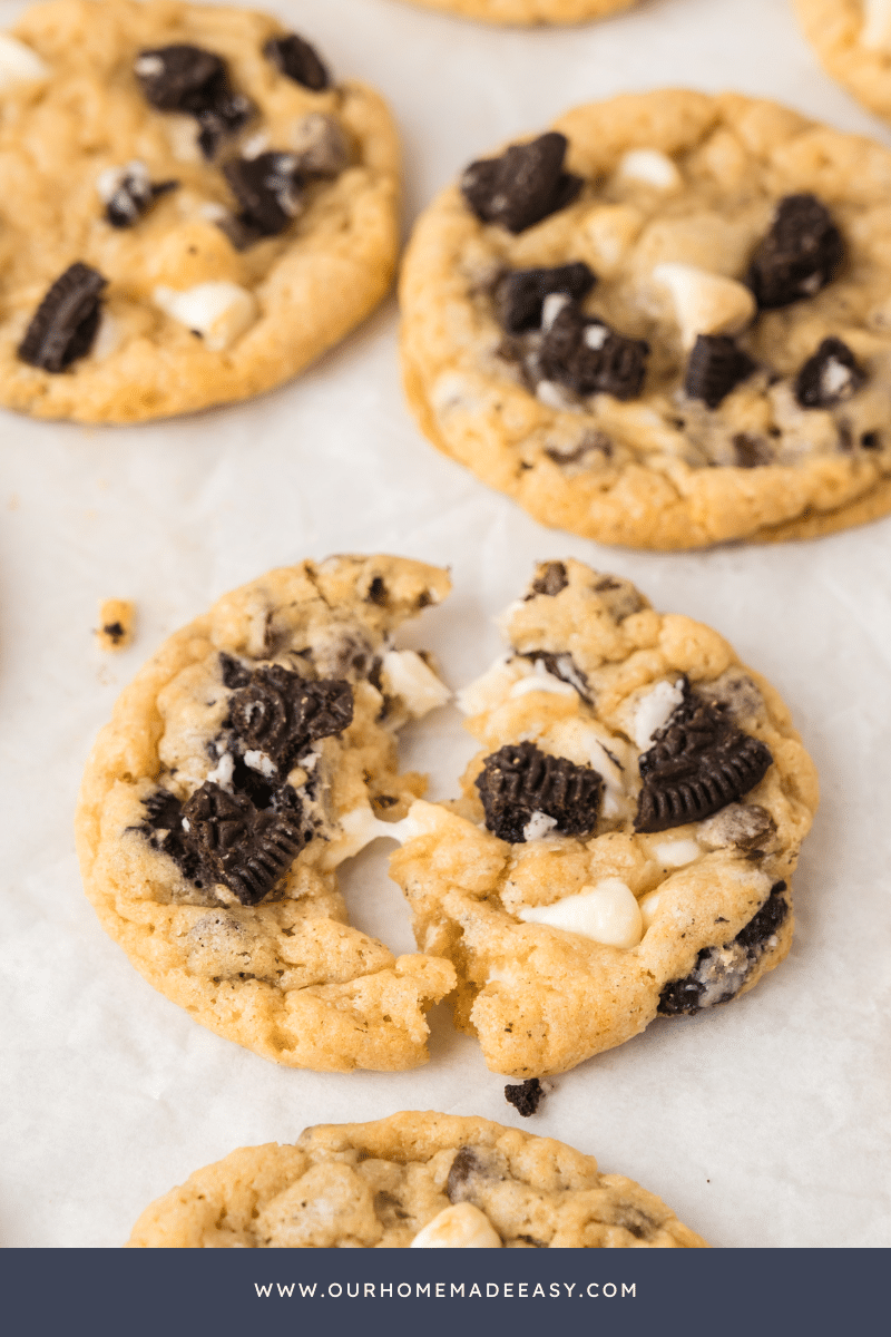 finished Oreo cookies on parchment paper