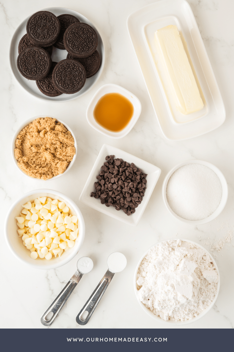 Cookies and Cream Cookies  ingredients on countertop