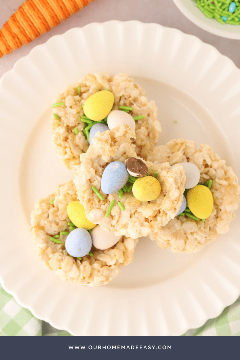 Easter Rice Krispie Treats on white plate