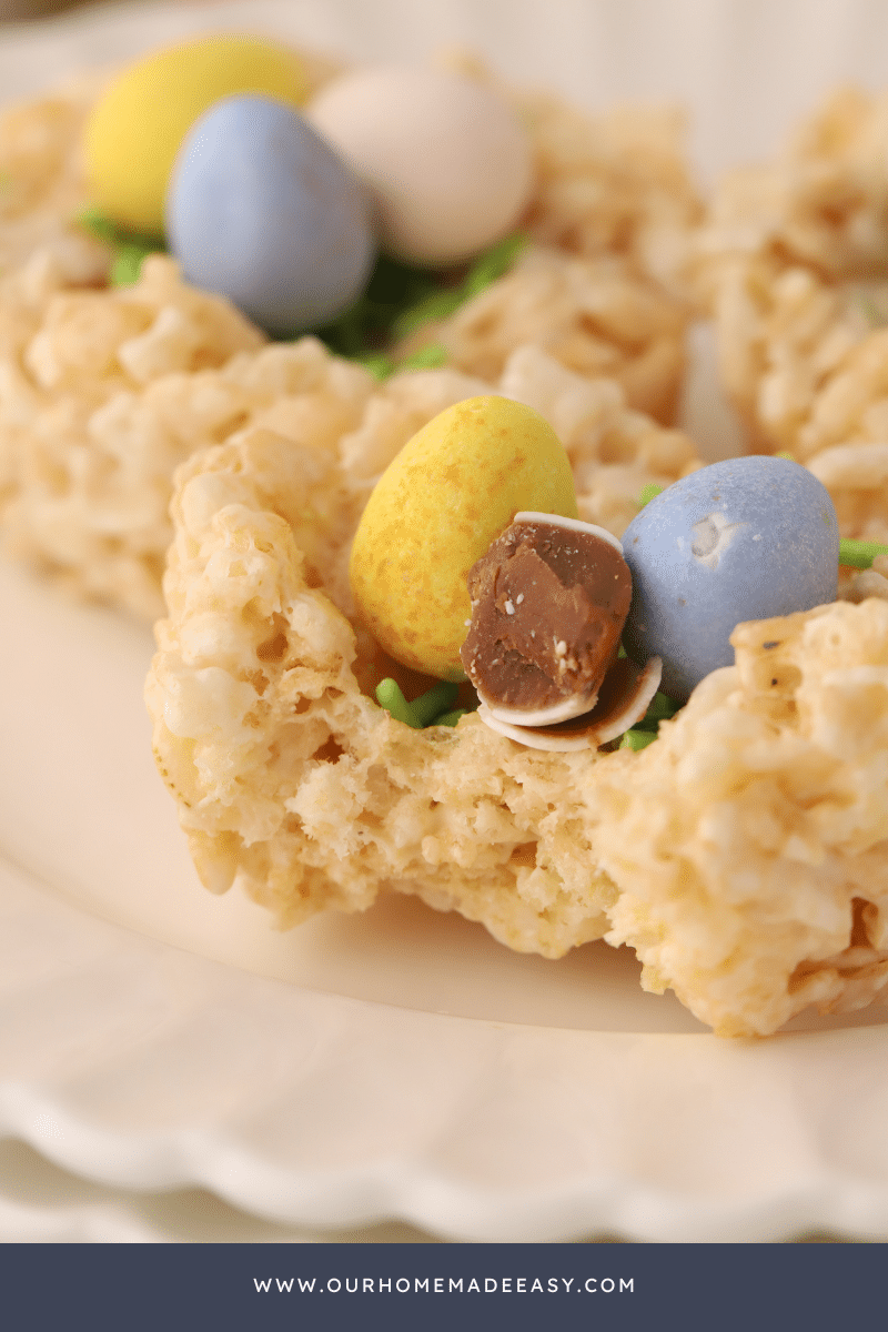 close up of cadbury mini eggs and rice Krispy treat