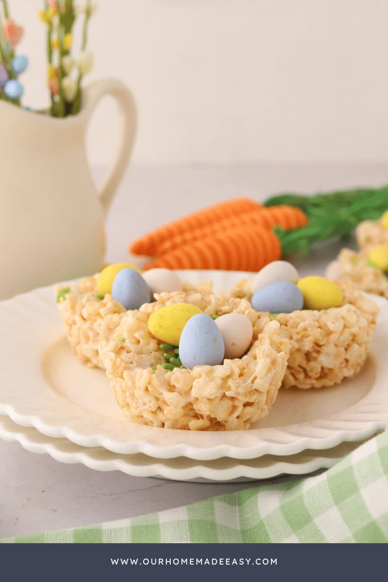 Closeup side view of easter rice krispies