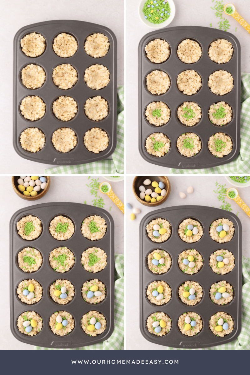 How to make birds nest rice krispie treats collage