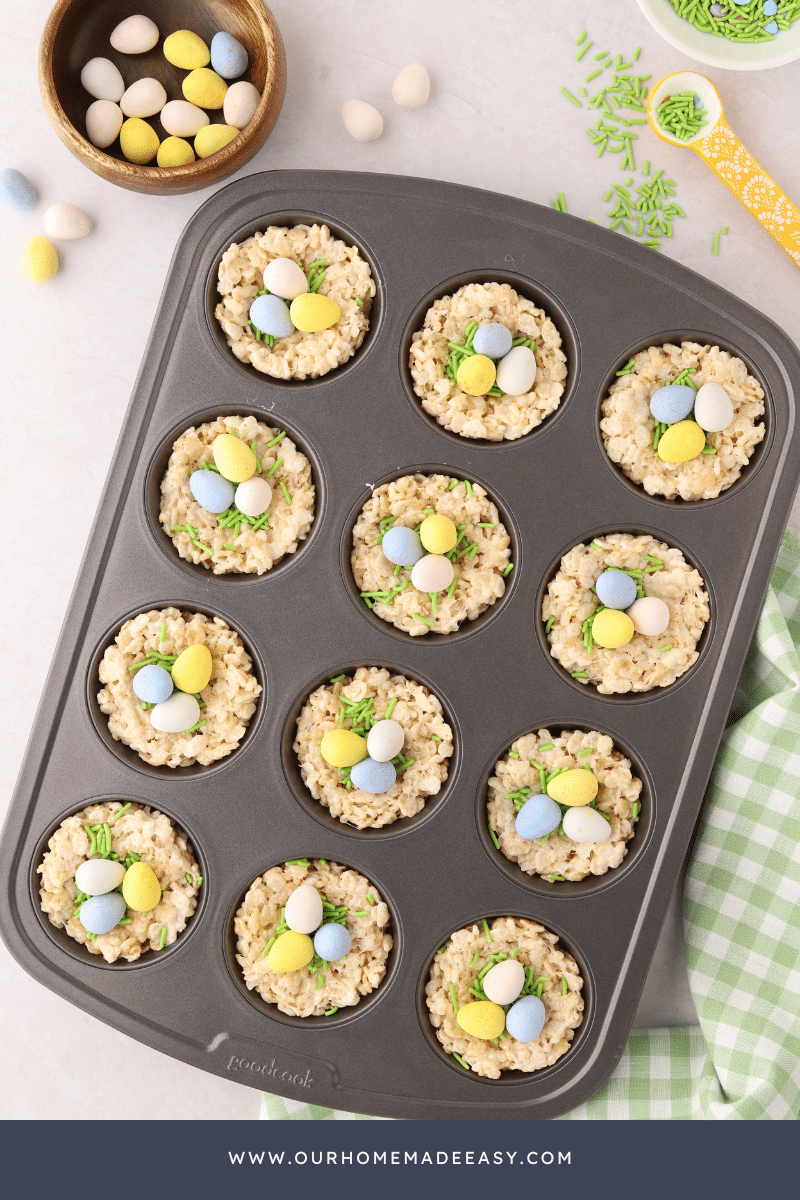 Finished Easter Rice Krispie Treats in muffin pan