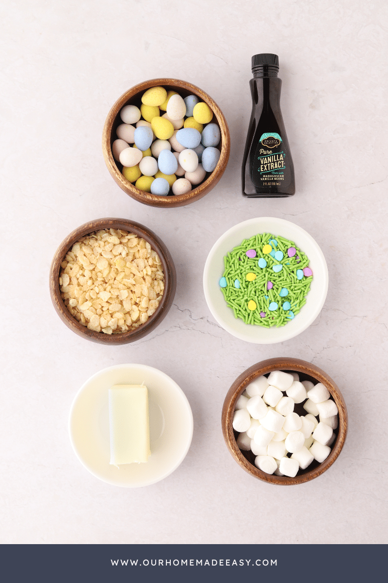 Easter Rice Krispie Treats ingredients on countertop