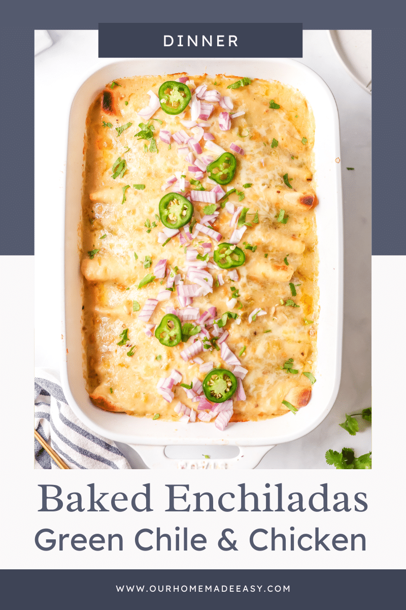 green chile chicken enchiladas with text