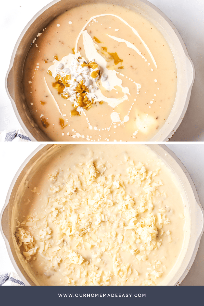 cheese sauce mixture in collage