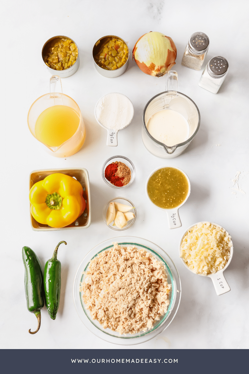 green chile chicken enchilada ingredients on counter