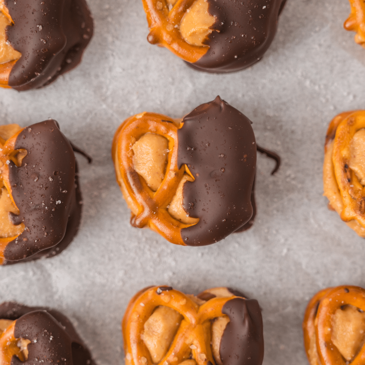 peanut butter pretzels on baking sheet