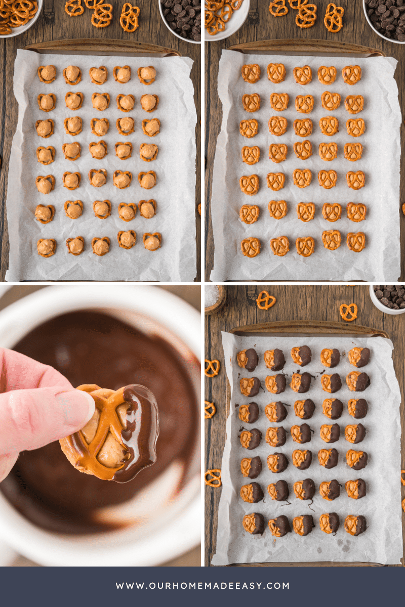 dipping prtzels in chocolate collage