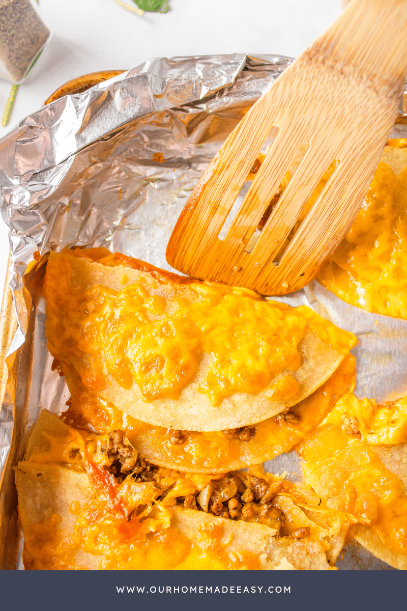 close up of finished chicken sheet pan tacos