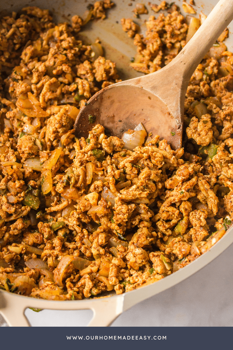 ground chicken taco filling in skillet