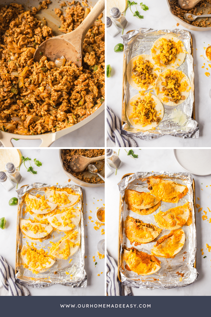 collage of making sheet pan crispy tacos