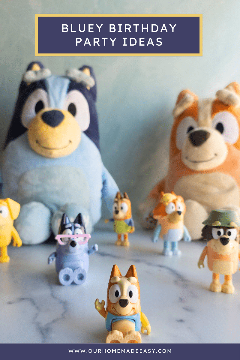 bluey stuffies and figurines on table