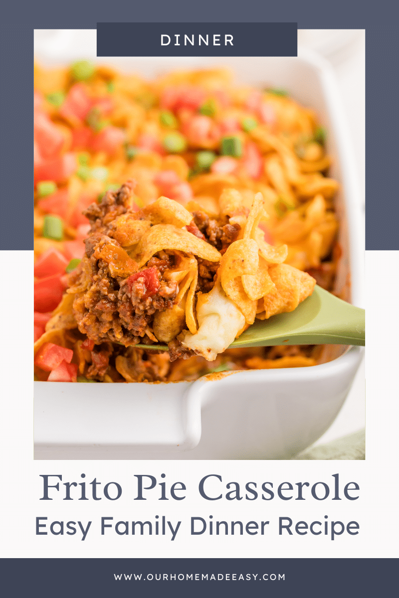 Frito pie casserole with text