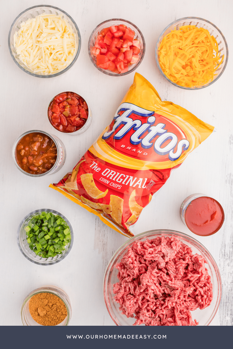 Ingredients on countertop for Frito pie casserole 